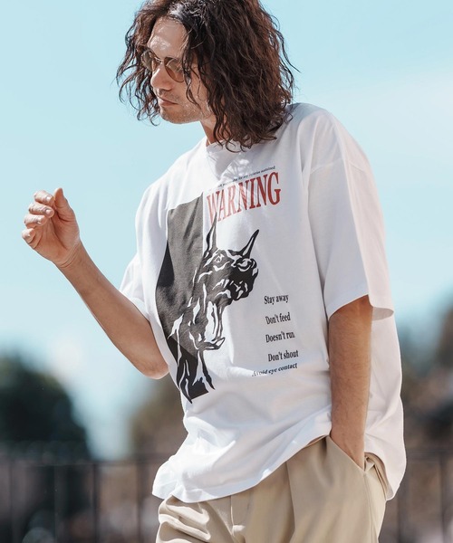 CAMBIO(カンビオ)の「mt9560-プリントT_Warning Tシャツ(Tシャツ/カットソー・メンズ・ホワイト/ミックスグレー/スモークピンク・S/M/L/XL)」の14枚目の写真