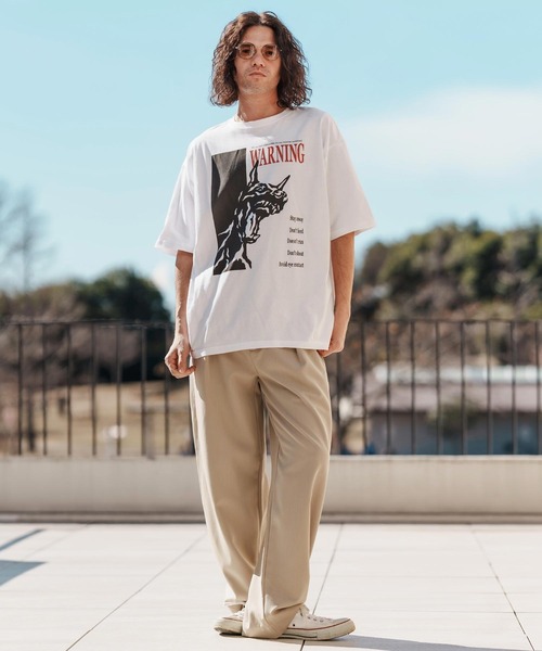 CAMBIO(カンビオ)の「mt9560-プリントT_Warning Tシャツ(Tシャツ/カットソー・メンズ・ホワイト/ミックスグレー/スモークピンク・S/M/L/XL)」の15枚目の写真