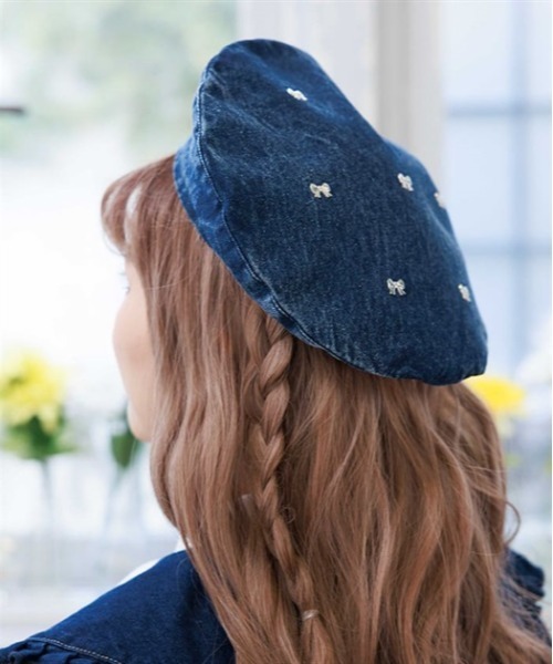 axes femme POETIQUE（アクシーズファムポエティック）の「リボンパーツデニムベレー帽（ハンチング/ベレー帽・レディース・インディゴブルー/キナリ/ブラック・FREE）」の3枚目の写真