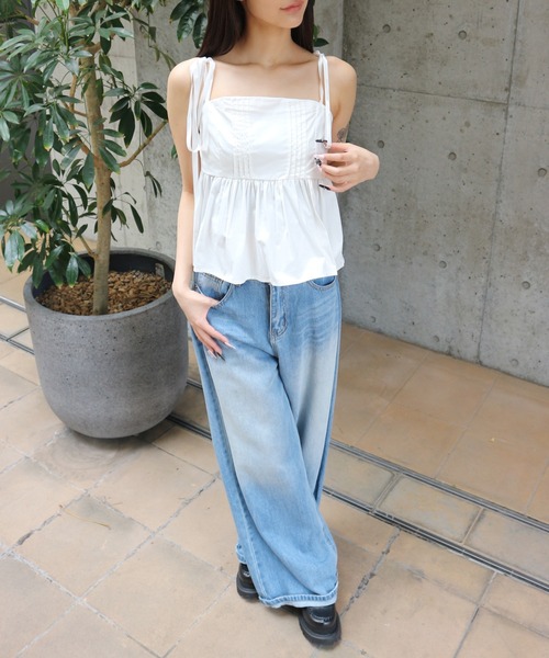 JilLA(ジルア)の「Shoulder Ribbon French Camisole / ショルダーリボンフレンチキャミソール(キャミソール・レディース・ホワイト/ブラック・FREE)」の14枚目の写真