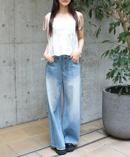 JilLA(ジルア)の「Shoulder Ribbon French Camisole / ショルダーリボンフレンチキャミソール(キャミソール・レディース・ホワイト/ブラック・FREE)」の6枚目の写真