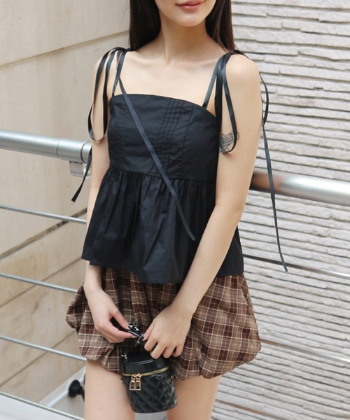 JilLA(ジルア)の「Shoulder Ribbon French Camisole / ショルダーリボンフレンチキャミソール(キャミソール・レディース・ホワイト/ブラック・FREE)」の19枚目の写真