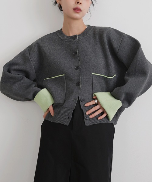 バイカラーニットカーディガン【入荷禁止】（カーディガン/ボレロ