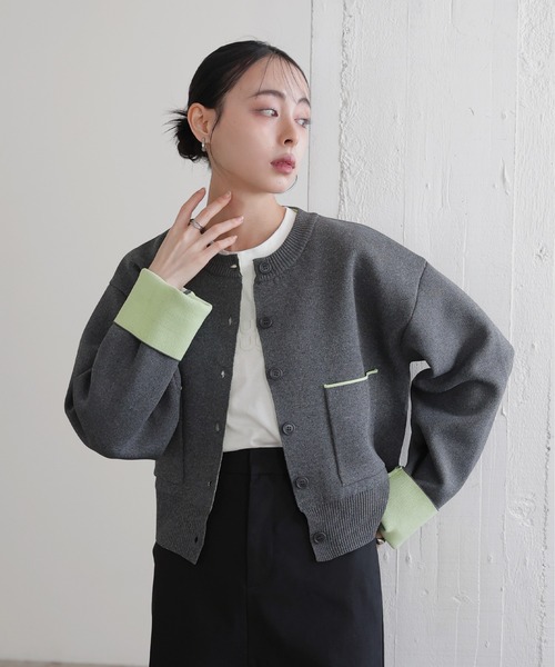 LIAN（リアン）の「バイカラーニットカーディガン【入荷禁止】（カーディガン/ボレロ・レディース・ベージュ/アイボリー/グレー/チャコールグレー・FREE）」の13枚目の写真