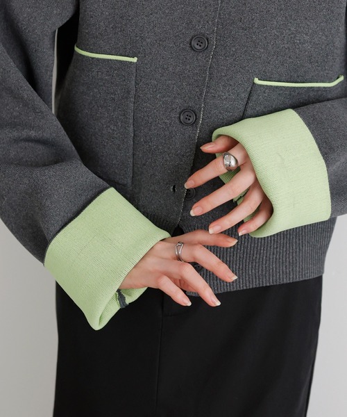 LIAN（リアン）の「バイカラーニットカーディガン【入荷禁止】（カーディガン/ボレロ・レディース・ベージュ/アイボリー/グレー/チャコールグレー・FREE）」の16枚目の写真