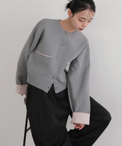 LIAN（リアン）の「バイカラーニットカーディガン【入荷禁止】（カーディガン/ボレロ・レディース・ベージュ/アイボリー/グレー/チャコールグレー・FREE）」の18枚目の写真