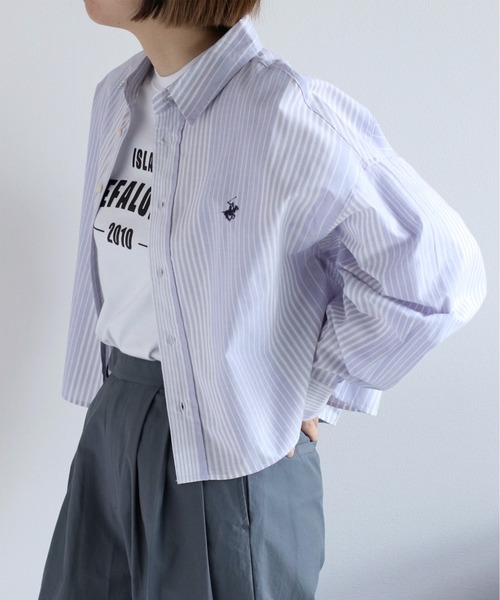 BEVERLY HILLS POLO CLUB(ビバリーヒルズポロクラブ)の「【BEVERLY HILLS POLO CLUB】レギュラーカラーカジュアルシャツ〈Sクロップド丈 / Mロング丈〉(シャツ/ブラウス・レディース・ブルー系その他/ピンク系その他/オフホワイト・S/M)」の2枚目の写真