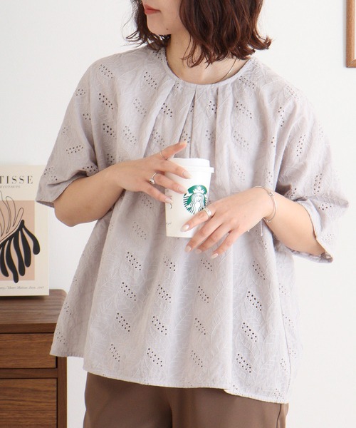 ブラウス シャツ EMAGO 透かし刺繍ドルマンブラウス レディース Emago ブラウス シャツ EMAGO 透かし刺繍ドルマンブラウス