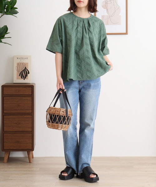 ブラウス シャツ EMAGO 透かし刺繍ドルマンブラウス レディース Emago ブラウス シャツ EMAGO 透かし刺繍ドルマンブラウス