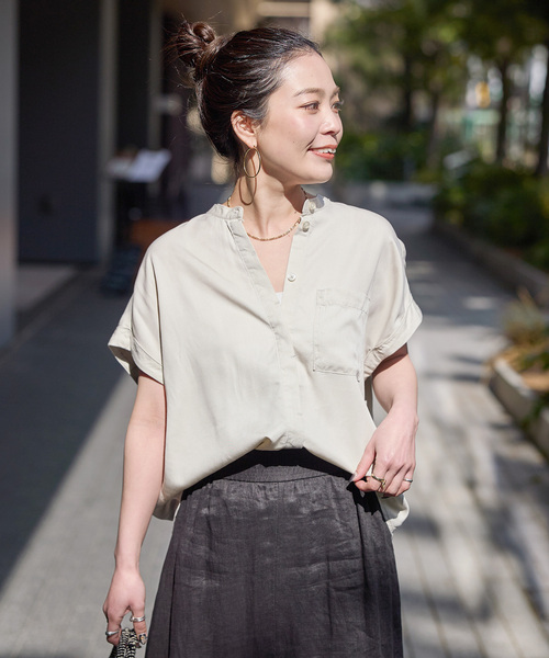 B.C STOCK(ベーセーストック)の「《追加3》手洗い可 / セルロースシャツ(シャツ/ブラウス・レディース・ベージュ系その他/ブルー系その他/ブラック/カーキ・FREE)」の9枚目の写真