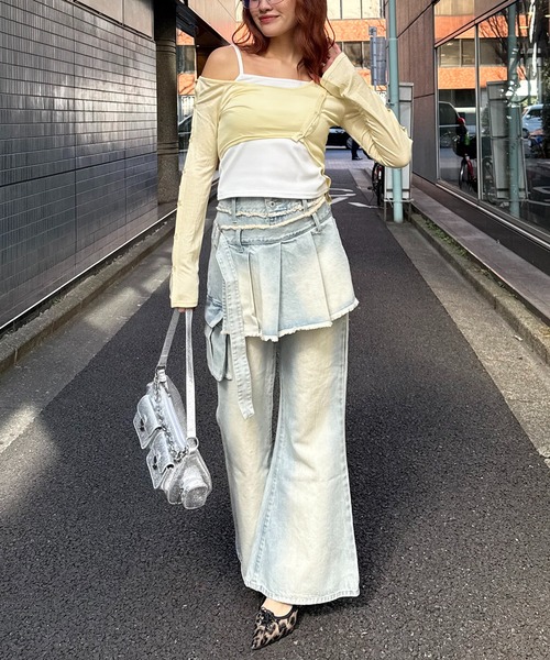 SPIRALGIRL(スパイラルガール)の「ワンショルレイヤードトップス(Tシャツ/カットソー・レディース・ブラック/イエロー/ベージュ・FREE)」の8枚目の写真