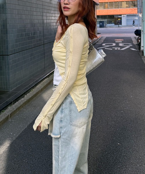 SPIRALGIRL(スパイラルガール)の「ワンショルレイヤードトップス(Tシャツ/カットソー・レディース・ブラック/イエロー/ベージュ・FREE)」の9枚目の写真