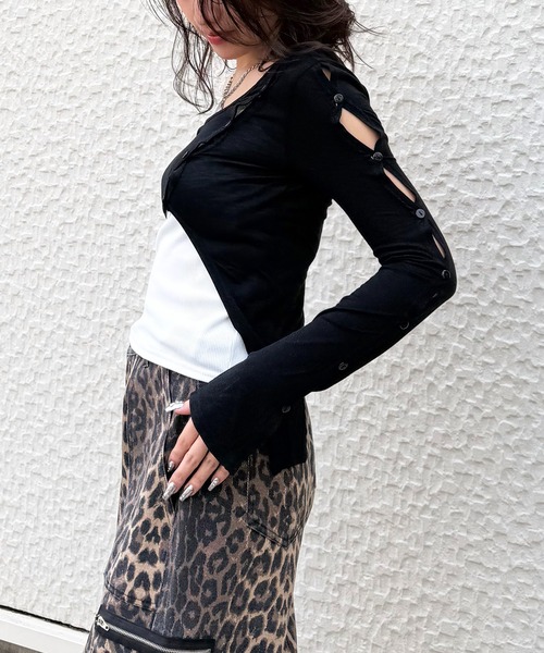 SPIRALGIRL(スパイラルガール)の「ワンショルレイヤードトップス(Tシャツ/カットソー・レディース・ブラック/イエロー/ベージュ・FREE)」の4枚目の写真