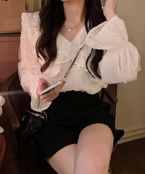Lace Ladies（レースレディース）の「ダブルタック ハイウエスト フレア ショート パンツ（その他パンツ・レディース・モカ/ブラック・S/M/L/XL）」の5枚目の写真
