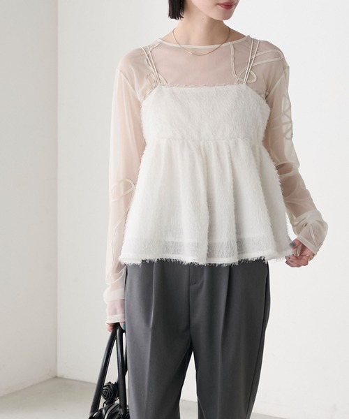 forksy.（フォルクシー）の「【forksy.】シアー フリンジフェザー キャミソールビスチェ（キャミソール・レディース・オフホワイト/ブルー/ブラック・FREE）」の6枚目の写真