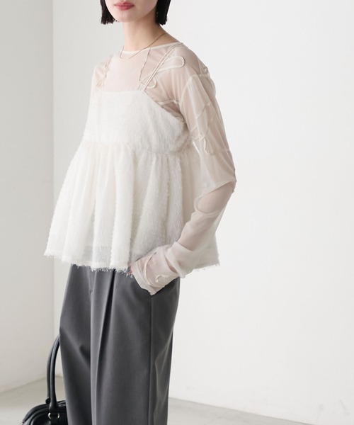 forksy.（フォルクシー）の「【forksy.】シアー フリンジフェザー キャミソールビスチェ（キャミソール・レディース・オフホワイト/ブルー/ブラック・FREE）」の7枚目の写真