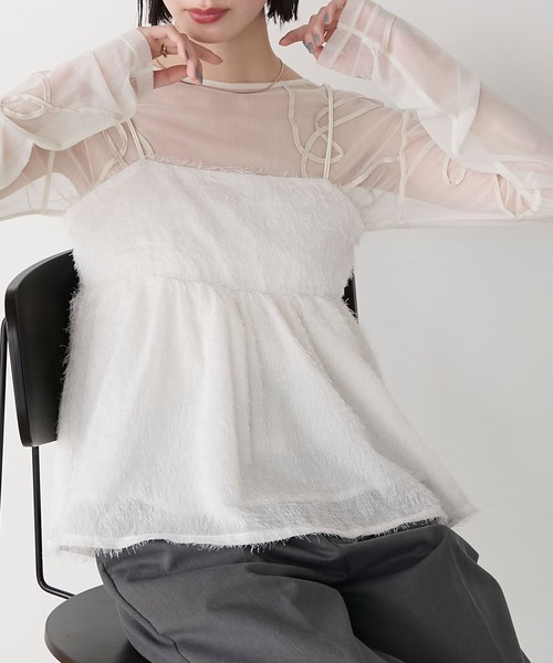 forksy.（フォルクシー）の「【forksy.】シアー フリンジフェザー キャミソールビスチェ（キャミソール・レディース・オフホワイト/ブルー/ブラック・FREE）」の9枚目の写真