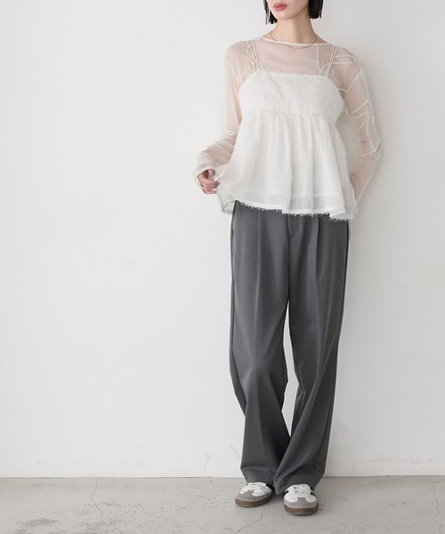 HerPraha チェーンキャミソール litmus forksy.】シアー フリンジフェザー キャミソールビスチェ forksy
