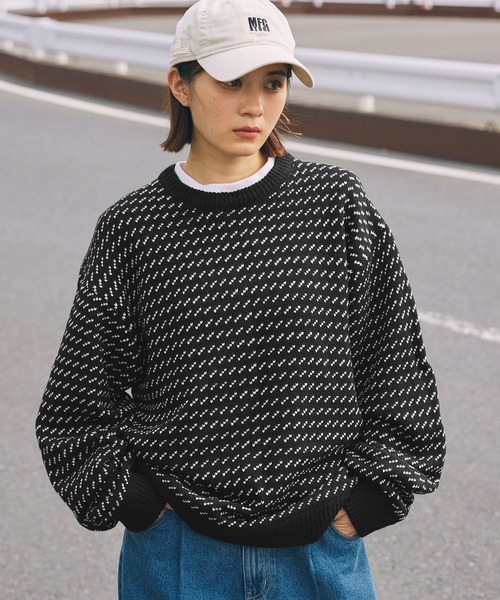 BARK MANHATTAN（バークマンハッタン）の「オーバーサイズ バーズアイ クルーネックニット（ニット/セーター・メンズ・グレー/ブラック・L）」の9枚目の写真