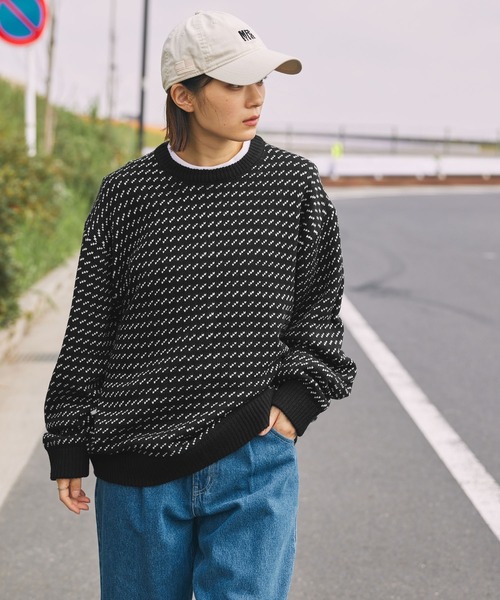 オーバーサイズ バーズアイ クルーネックニット（ニット/セーター