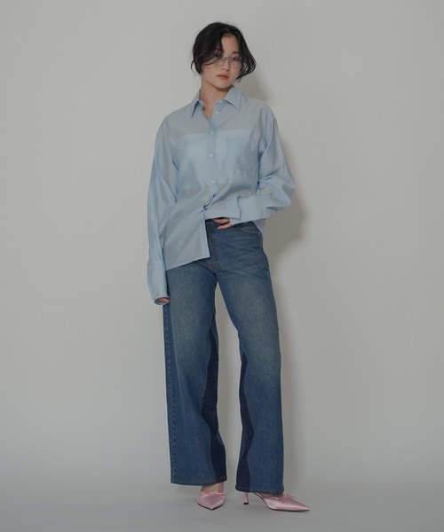 KINO THE KEI(キノザケイ)の「バックオープン フィット アレンジ シャツ KINO THE KEI(シャツ/ブラウス・レディース・ネイビー/ホワイト/サックスブルー/イエロー系その他・フリー)」の5枚目の写真