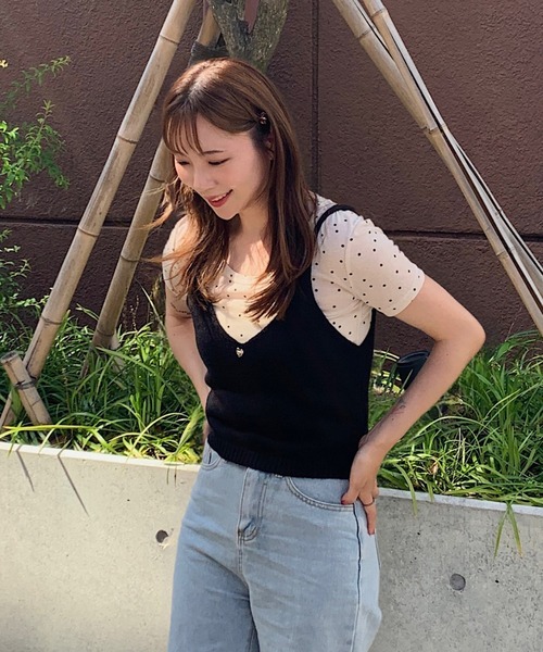 Teem Store(チームストア)の「ラウンドネックドット柄半袖Tシャツトップス シアートップス(Tシャツ/カットソー・レディース・アイボリー/グレー・M/S)」の7枚目の写真