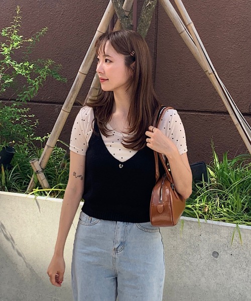 Teem Store(チームストア)の「ラウンドネックドット柄半袖Tシャツトップス シアートップス(Tシャツ/カットソー・レディース・アイボリー/グレー・M/S)」の8枚目の写真