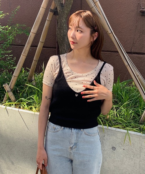 Teem Store(チームストア)の「ラウンドネックドット柄半袖Tシャツトップス シアートップス(Tシャツ/カットソー・レディース・アイボリー/グレー・M/S)」の10枚目の写真