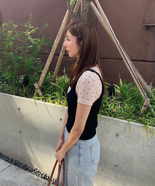 Teem Store(チームストア)の「ラウンドネックドット柄半袖Tシャツトップス シアートップス(Tシャツ/カットソー・レディース・アイボリー/グレー・M/S)」の12枚目の写真