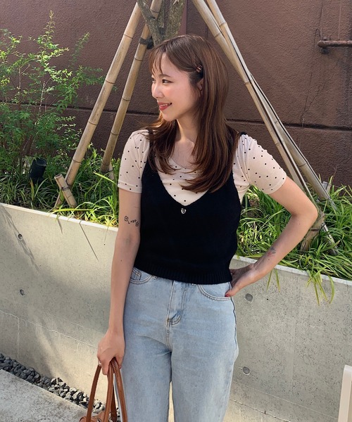 Teem Store(チームストア)の「ラウンドネックドット柄半袖Tシャツトップス シアートップス(Tシャツ/カットソー・レディース・アイボリー/グレー・M/S)」の13枚目の写真