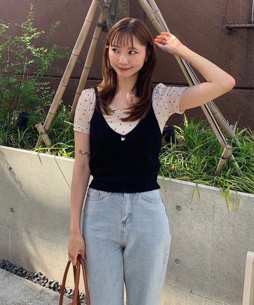Teem Store(チームストア)の「ラウンドネックドット柄半袖Tシャツトップス シアートップス(Tシャツ/カットソー・レディース・アイボリー/グレー・M/S)」の14枚目の写真