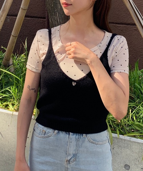 Teem Store(チームストア)の「ラウンドネックドット柄半袖Tシャツトップス シアートップス(Tシャツ/カットソー・レディース・アイボリー/グレー・M/S)」の15枚目の写真