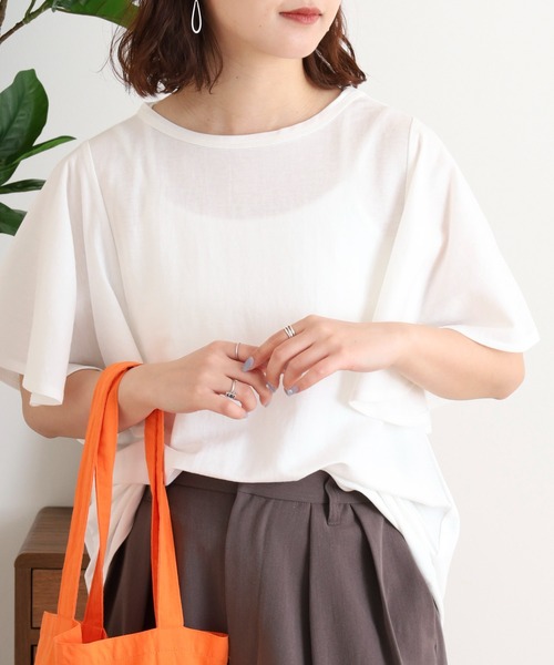 mitis(ミティス)の「mitis 冷感カノコ 袖フレアプルオーバー(Tシャツ/カットソー・レディース・ブラック/ブルー/オフホワイト/ピンク/イエロー・M)」の1枚目の写真