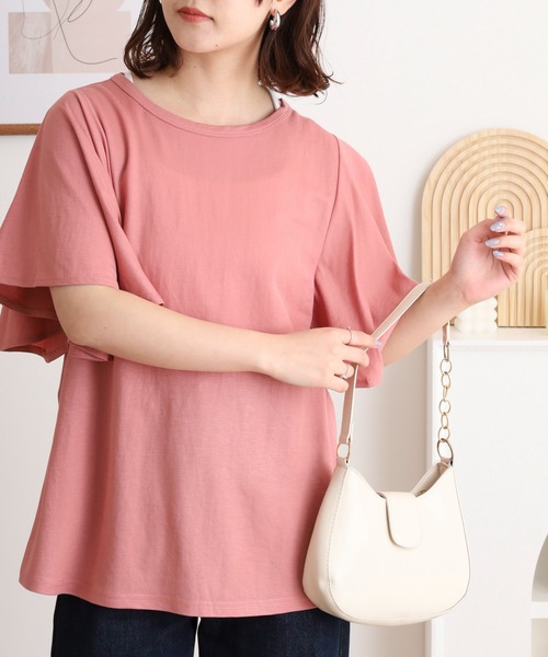 mitis(ミティス)の「mitis 冷感カノコ 袖フレアプルオーバー(Tシャツ/カットソー・レディース・ブラック/ブルー/オフホワイト/ピンク/イエロー・M)」の5枚目の写真