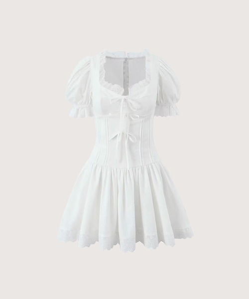 LA POMME petit(ラポミ・プチ)の「Lace Up Fishbone One Piece(ワンピース・レディース・ホワイト・FREE)」の1枚目の写真