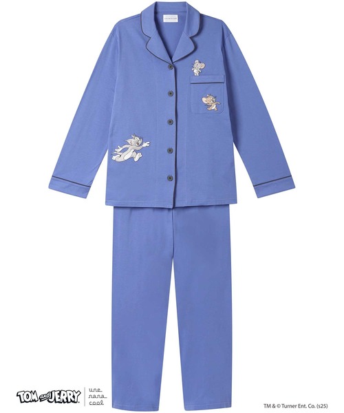 une nana cool（ウンナナクール）の「トムとジェリー × une nana cool 【綿100％】開襟パジャマ（ルームウェア/パジャマ・レディース・ベージュ/ブルー・L/M）」の3枚目の写真
