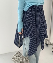 Y2Kレトロチェックアシンメトリースカート 個性派