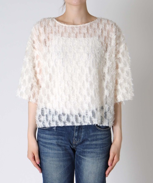 Jines（ジネス）の「フェザーチュールトップス（シャツ/ブラウス・レディース・アイボリー/ブラック・38）」の4枚目の写真