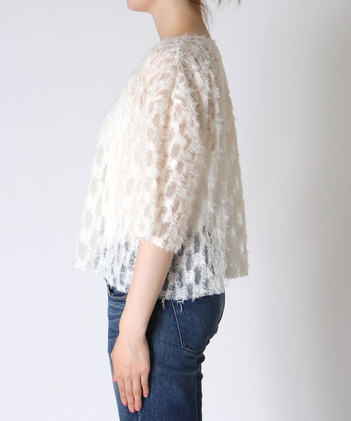 Jines（ジネス）の「フェザーチュールトップス（シャツ/ブラウス・レディース・アイボリー/ブラック・38）」の5枚目の写真