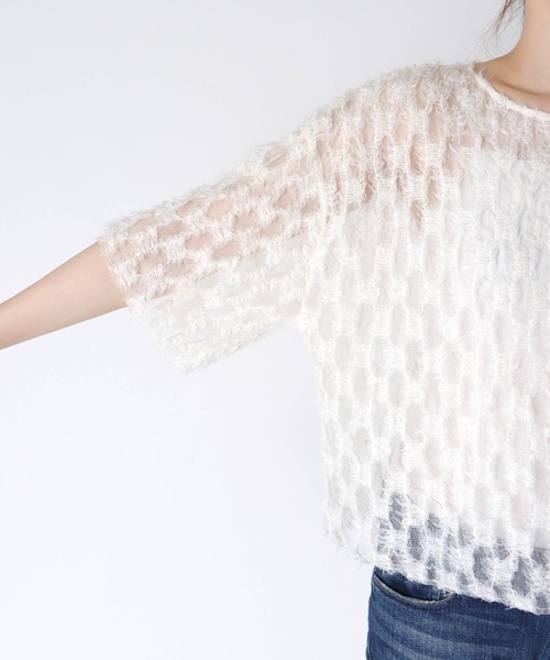 Jines（ジネス）の「フェザーチュールトップス（シャツ/ブラウス・レディース・アイボリー/ブラック・38）」の8枚目の写真