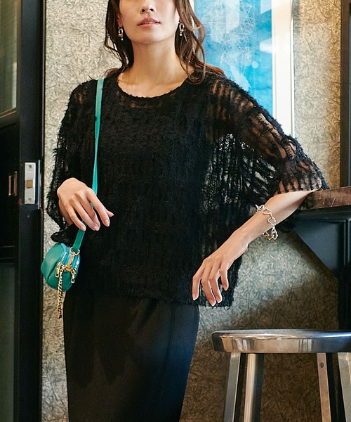 Jines（ジネス）の「フェザーチュールトップス（シャツ/ブラウス・レディース・アイボリー/ブラック・38）」の21枚目の写真