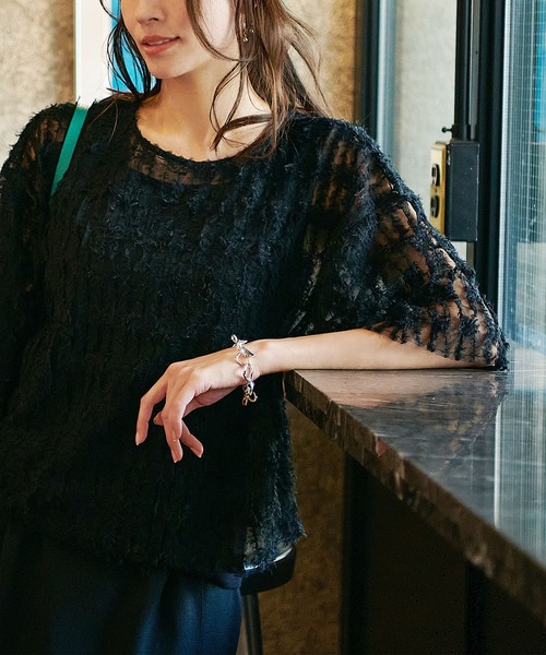 Jines（ジネス）の「フェザーチュールトップス（シャツ/ブラウス・レディース・アイボリー/ブラック・38）」の22枚目の写真