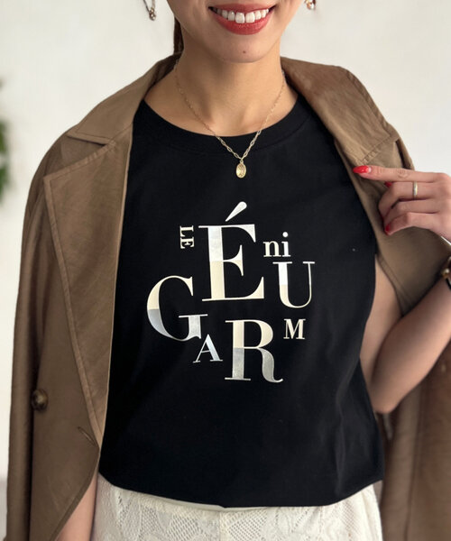 Chez toi（シェトワ）の「ランダムロゴフレンチスリーブT（Tシャツ/カットソー・レディース・アイボリー/ブラック/グレイッシュベージュ/オフホワイト・FREE）」の4枚目の写真