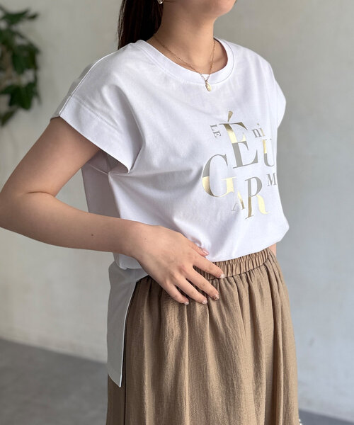 Chez toi（シェトワ）の「ランダムロゴフレンチスリーブT（Tシャツ/カットソー・レディース・アイボリー/ブラック/グレイッシュベージュ/オフホワイト・FREE）」の8枚目の写真