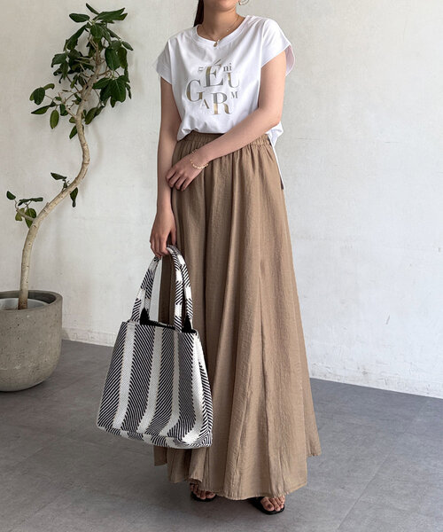 Chez toi（シェトワ）の「ランダムロゴフレンチスリーブT（Tシャツ/カットソー・レディース・アイボリー/ブラック/グレイッシュベージュ/オフホワイト・FREE）」の12枚目の写真