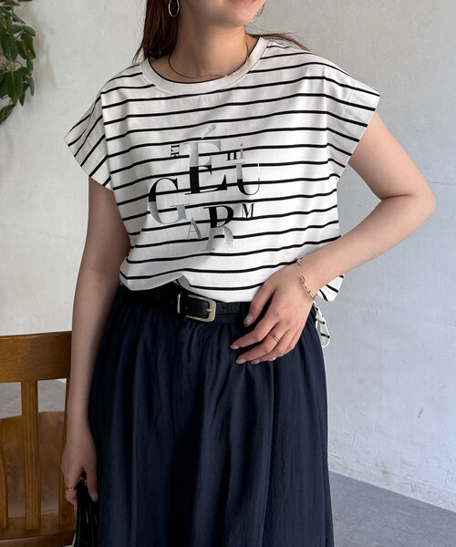 Chez toi（シェトワ）の「ランダムロゴフレンチスリーブT（Tシャツ/カットソー・レディース・アイボリー/ブラック/グレイッシュベージュ/オフホワイト・FREE）」の17枚目の写真