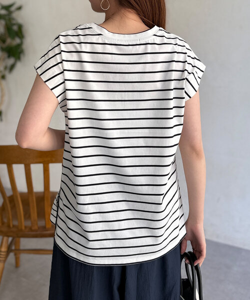 Chez toi（シェトワ）の「ランダムロゴフレンチスリーブT（Tシャツ/カットソー・レディース・アイボリー/ブラック/グレイッシュベージュ/オフホワイト・FREE）」の19枚目の写真