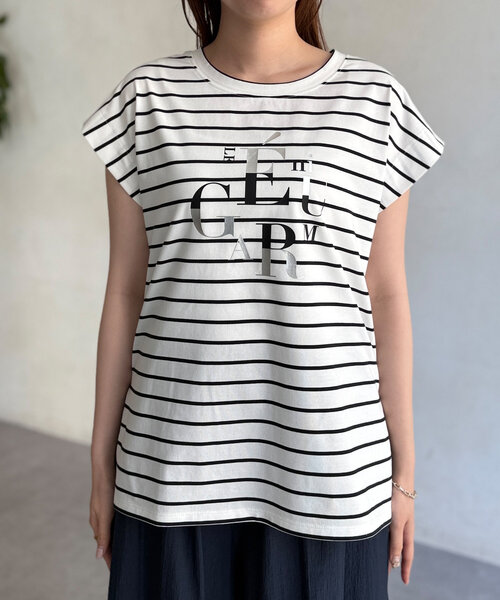 Chez toi（シェトワ）の「ランダムロゴフレンチスリーブT（Tシャツ/カットソー・レディース・アイボリー/ブラック/グレイッシュベージュ/オフホワイト・FREE）」の21枚目の写真