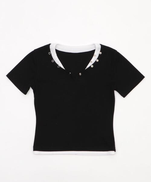 dispark(ディスパーク)の「DISPARK/ドットボタンレイヤードTOP(Tシャツ/カットソー・レディース・カーキ/ブラック・FREE)」の15枚目の写真