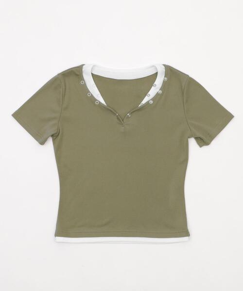 dispark(ディスパーク)の「DISPARK/ドットボタンレイヤードTOP(Tシャツ/カットソー・レディース・カーキ/ブラック・FREE)」の14枚目の写真